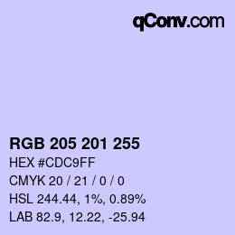 Color code: RGB 205 201 255 | qconv.com