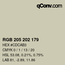 颜色代码: RGB 205 202 179 | qconv.com