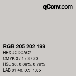 Color code: RGB 205 202 199 | qconv.com