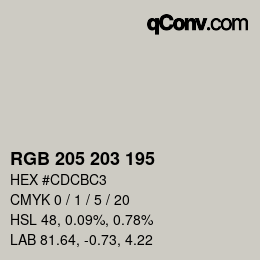 颜色代码: RGBA 205 203 195 1 | qconv.com