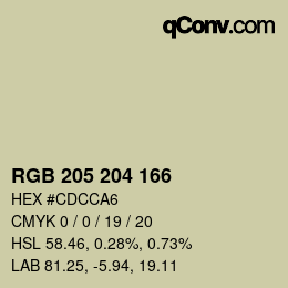 Color code: RGB 205 204 166 | qconv.com