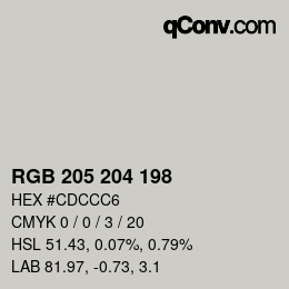 Color code: RGB 205 204 198 | qconv.com