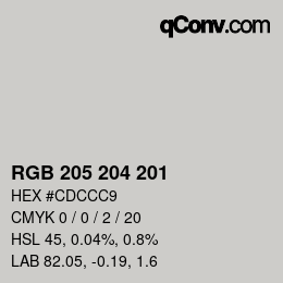 Color code: RGB 205 204 201 | qconv.com