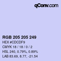 カラーコード: RGB 205 205 249 | qconv.com
