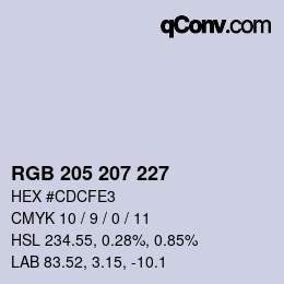 颜色代码: RGB 205 207 227 | qconv.com
