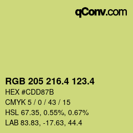 カラーコード: RGB 205 216.4 123.4 | qconv.com