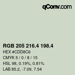 カラーコード: RGB 205 216.4 198.4 | qconv.com