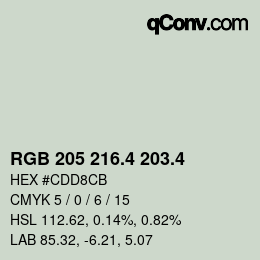 カラーコード: RGB 205 216.4 203.4 | qconv.com