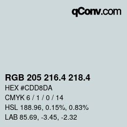 カラーコード: RGB 205 216.4 218.4 | qconv.com