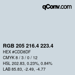 カラーコード: RGB 205 216.4 223.4 | qconv.com