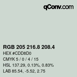 カラーコード: RGB 205 216.8 208.4 | qconv.com