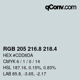 カラーコード: RGB 205 216.8 218.4 | qconv.com