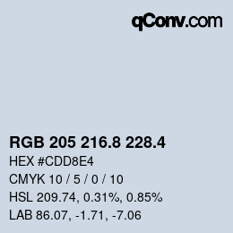 カラーコード: RGB 205 216.8 228.4 | qconv.com