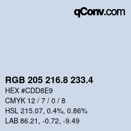カラーコード: RGB 205 216.8 233.4 | qconv.com