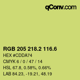 カラーコード: RGB 205 218.2 116.6 | qconv.com