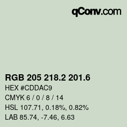 カラーコード: RGB 205 218.2 201.6 | qconv.com