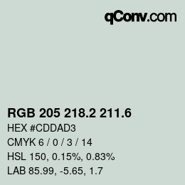 カラーコード: RGB 205 218.2 211.6 | qconv.com