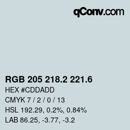 カラーコード: RGB 205 218.2 221.6 | qconv.com