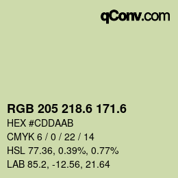 カラーコード: RGB 205 218.6 171.6 | qconv.com