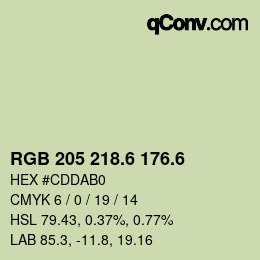 カラーコード: RGB 205 218.6 176.6 | qconv.com