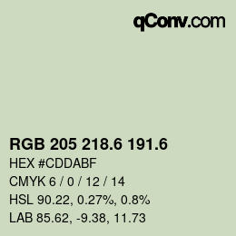 カラーコード: RGB 205 218.6 191.6 | qconv.com