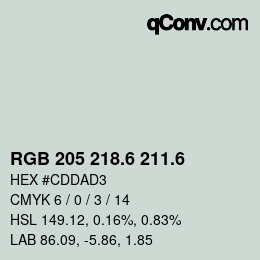 カラーコード: RGB 205 218.6 211.6 | qconv.com