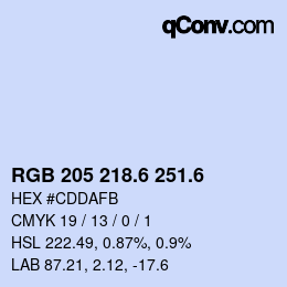 カラーコード: RGB 205 218.6 251.6 | qconv.com