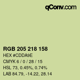 Color code: RGB 205 218 158 | qconv.com