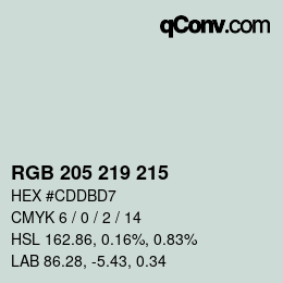 Color code: RGB 205 219 215 | qconv.com