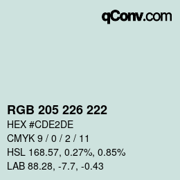 Color code: RGB 205 226 222 | qconv.com