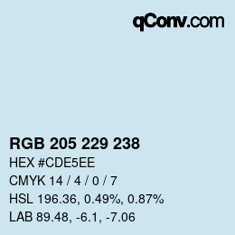 Color code: RGB 205 229 238 | qconv.com