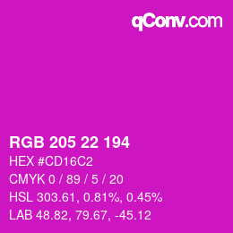 Color code: RGB 205 22 194 | qconv.com