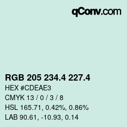 カラーコード: RGB 205 234.4 227.4 | qconv.com