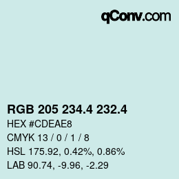 カラーコード: RGB 205 234.4 232.4 | qconv.com