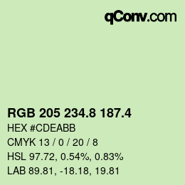 カラーコード: RGB 205 234.8 187.4 | qconv.com