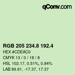 カラーコード: RGB 205 234.8 192.4 | qconv.com