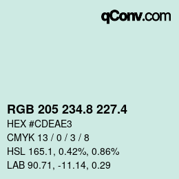 カラーコード: RGB 205 234.8 227.4 | qconv.com