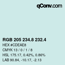 カラーコード: RGB 205 234.8 232.4 | qconv.com