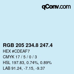 カラーコード: RGB 205 234.8 247.4 | qconv.com
