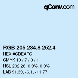 カラーコード: RGB 205 234.8 252.4 | qconv.com