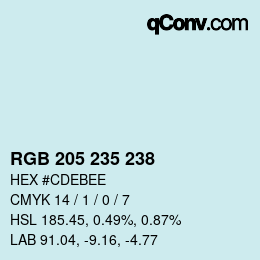 Código de color: RGB 205 235 238 | qconv.com