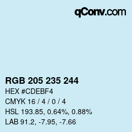 颜色代码: RGB 205 235 244 | qconv.com