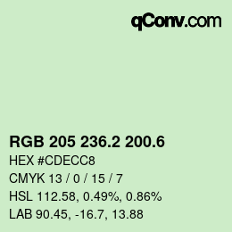 カラーコード: RGB 205 236.2 200.6 | qconv.com