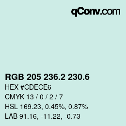 カラーコード: RGB 205 236.2 230.6 | qconv.com