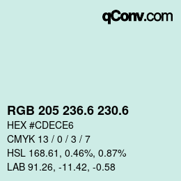 カラーコード: RGB 205 236.6 230.6 | qconv.com