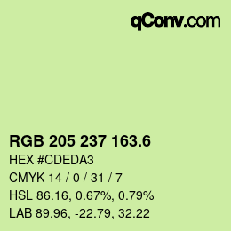 カラーコード: RGB 205 237 163.6 | qconv.com