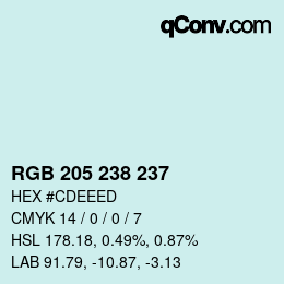 Color code: RGB 205 238 237 | qconv.com
