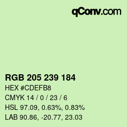 カラーコード: RGB 205 239 184 | qconv.com