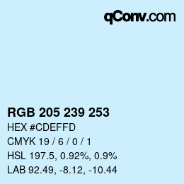 Color code: RGB 205 239 253 | qconv.com