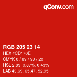 Color code: RGB 205 23 14 | qconv.com